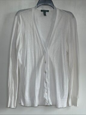 Lauren Ralph Lauren Cream V-Neck Button Cardigan